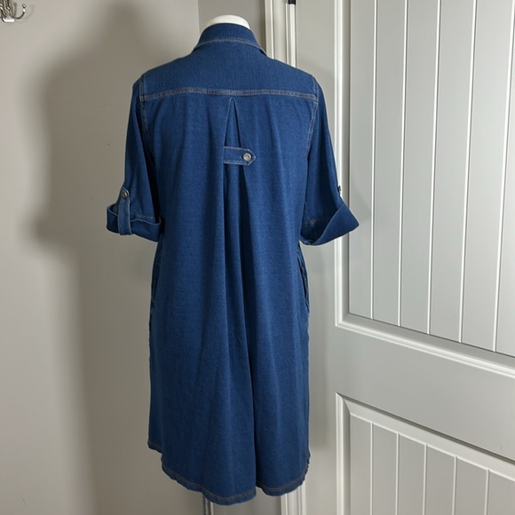 J McLaughlin Chambray Relaxed Fit Dress Knee Length Pockets Roll Sleeve Sz M - Picture 6 of 12